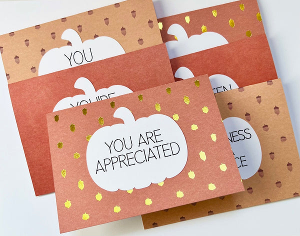 Acorns Gratitude Cards - 6 pack- Handmade Blank Thank You Notes