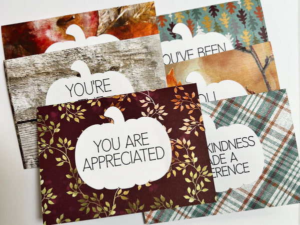 Autumn Harvest Gratitude Cards - 6 pack- Handmade Blank Thank You Notes