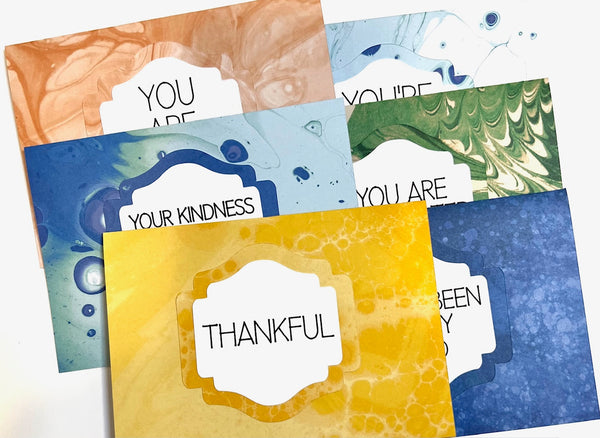 Fluid Colors Gratitude Cards - 6 pack- Handmade Blank Thank You Notes