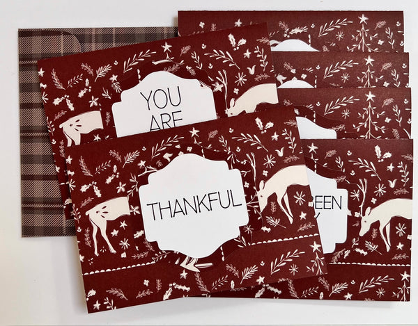 Woodland Winter Gratitude Cards - 6 pack- Handmade Blank Thank You Notes