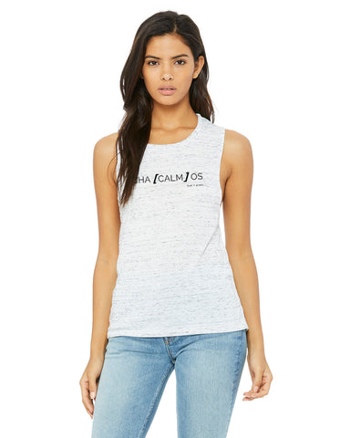 Calm in Chaos muscle tank in marble white Love and Asana yoga studio